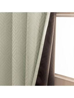 HOMEMONDE - Cream Geometric Window 6 Feet Polyester Black Out Curtains (Pack of 2)