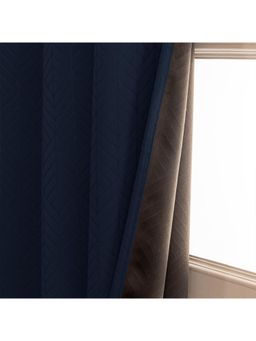 HOMEMONDE - Navy Blue Geometric Door 8 Feet Polyester Black Out Curtains (Pack of 2)