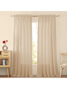HOMEMONDE - Beige Solid Door 8 Feet Cotton Sheer Curtains (Pack of 2)