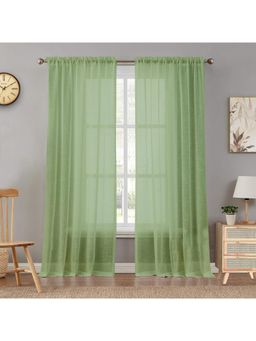 HOMEMONDE - Green Solid Long Door 10 Feet Cotton Sheer Curtains (Pack of 2)