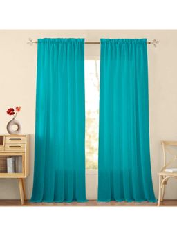 HOMEMONDE - Blue Solid Door 8 Feet Cotton Sheer Curtains (Pack of 2)