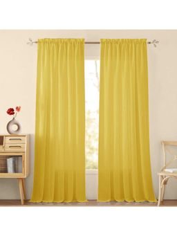 HOMEMONDE - Yellow Solid Door 7 Feet Cotton Sheer Curtains (Pack of 2)