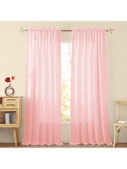 HOMEMONDE - Pink Solid Long Door 9 Feet Cotton Sheer Curtains (Pack of 2)
