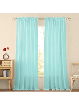 HOMEMONDE - Blue Solid Long Door 10 Feet Cotton Sheer Curtains (Pack of 2)