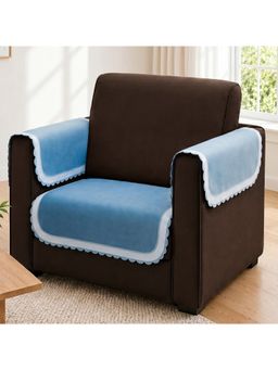 Story@Home - 1 Seater Silky Soft Velvet Sofa Cover Light Blue & Dark Blue