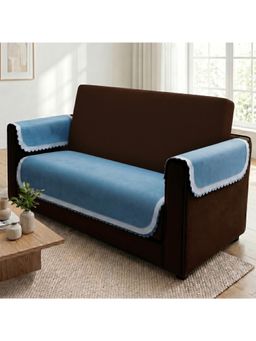 Story@Home - 2 Seater Silky Soft Velvet Sofa Cover Light Blue & Dark Blue