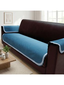 Story@Home - 3 Seater Silky Soft Velvet Sofa Cover Light Blue & Dark Blue