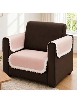 Story@Home - 1 Seater Silky Soft Velvet Sofa Cover Pinkish Cream & White