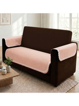 Story@Home - 2 Seater Silky Soft Velvet Sofa Cover Pinkish Cream & White