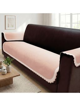 Story@Home - 3 Seater Silky Soft Velvet Sofa Cover Pinkish Cream & White
