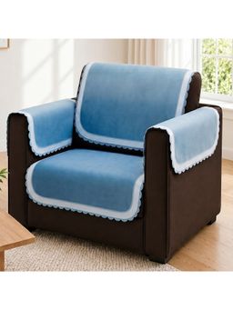 Story@Home - 1 Seater Silky Soft Velvet Sofa Cover Light Blue & Dark Blue