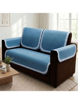 Story@Home - 2 Seater Silky Soft Velvet Sofa Cover Light Blue & Dark Blue