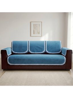 Story@Home - 3 Seater Silky Soft Velvet Sofa Cover Light Blue & Dark Blue