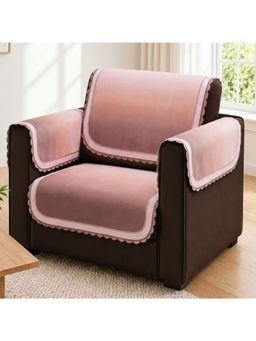 Story@Home - 1 Seater Silky Soft Velvet Sofa Cover Coral Pink & Dusty Rose