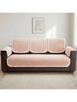 Story@Home - 3 Seater Silky Soft Velvet Sofa Cover Pinkish Cream & White