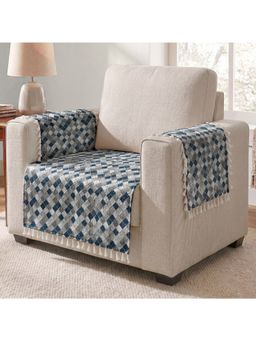 Story@Home - 1 Seater Soft Touch Velvet Sofa Cover Grey & Cyan