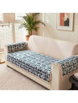 Story@Home - 2 Seater Soft Touch Velvet Sofa Cover Grey & Cyan