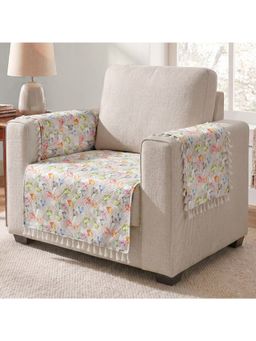 Story@Home - 1 Seater Soft Touch Velvet Sofa Cover White & Multi Color