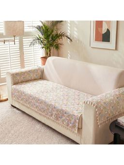 Story@Home - 3 Seater Soft Touch Velvet Sofa Cover White & Multi Color