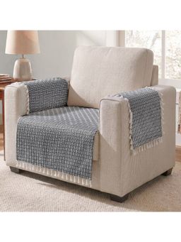 Story@Home - 1 Seater Soft Touch Velvet Sofa Cover Navy Blue & White