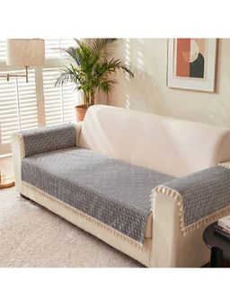Story@Home - 2 Seater Soft Touch Velvet Sofa Cover Navy Blue & White