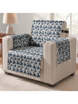 Story@Home - 1 Seater Silky Soft Velvet Sofa Cover Grey & Cyan