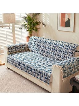 Story@Home - 2 Seater Silky Soft Velvet Sofa Cover Grey & Cyan
