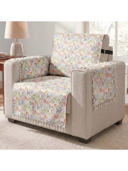 Story@Home - 1 Seater Silky Soft Velvet Sofa Cover White & Multi Color
