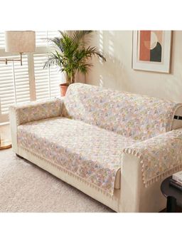 Story@Home - 3 Seater Silky Soft Velvet Sofa Cover White & Multi Color