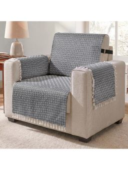 Story@Home - 1 Seater Silky Soft Velvet Sofa Cover Navy Blue & White