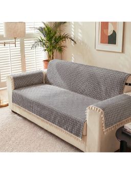 Story@Home - 3 Seater Silky Soft Velvet Sofa Cover Navy Blue & White