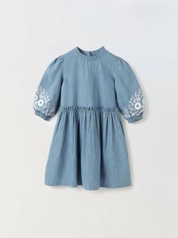 Spunkies - Girls Denim Embroidered Dress