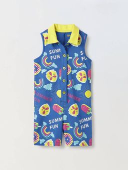 Spunkies - Classic Collared Blue Printed Playsuit