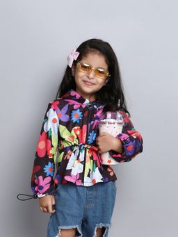 Taffy - Floral Printed Full Sleeves Hooded Zip Up Jacket