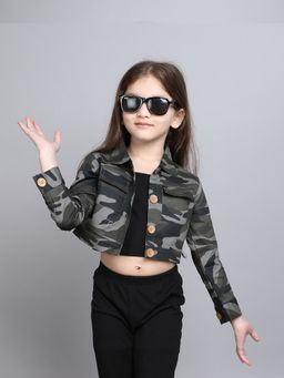 Taffy - Camouflage Printed Pocket Detail Full Sleeves Crop Jacket
