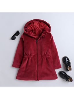 Taffy - Red Full Sleeves Hooded Peplum Puffer Jacket