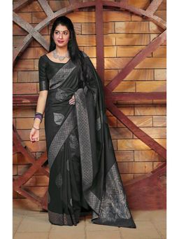 Anjaneya Sarees - Banarasi Woven Black Saree With Unstitched Blouse