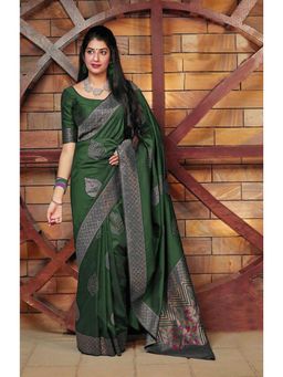 Anjaneya Sarees - Banarasi Woven Green Saree With Unstitched Blouse