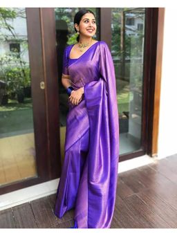 Anjaneya Sarees - Banarasi Woven Blue Saree With Unstitched Blouse