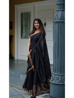 Anjaneya Sarees - Banarasi Woven Black Saree With Unstitched Blouse