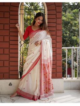 Anjaneya Sarees - Cotton Woven White Saree With Unstitched Blouse