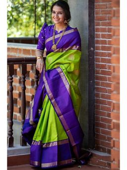 Anjaneya Sarees - Banarasi Woven Green Saree With Unstitched Blouse