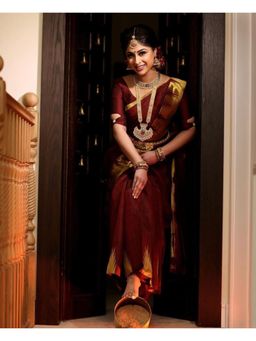 Anjaneya Sarees - Banarasi Solid/Plain Maroon Saree With Unstitched Blouse