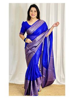 Anjaneya Sarees - Banarasi Woven Blue Saree With Unstitched Blouse