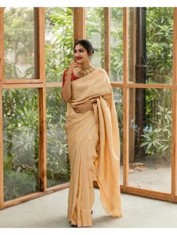 Anjaneya Sarees - Banarasi Geometric Beige Saree With Unstitched Blouse