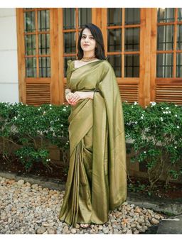 Anjaneya Sarees - Banarasi Woven Green Saree With Unstitched Blouse