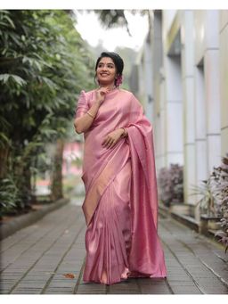 Anjaneya Sarees - Banarasi Woven Peach Saree With Unstitched Blouse