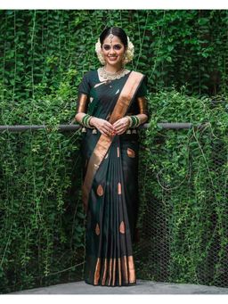 Anjaneya Sarees - Banarasi Woven Green Saree With Unstitched Blouse