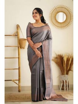 Anjaneya Sarees - Banarasi Woven Grey Saree With Unstitched Blouse
