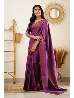 Anjaneya Sarees - Banarasi Woven Purple Saree With Unstitched Blouse